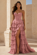 Cassiopeia Strapless Tiered Ruffle Prom Gown