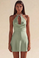 Valeria Satin Halter Mini Dress