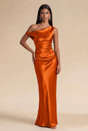Valeria Off-The-Shoulder Draped Satin Bridesmaid Dress