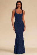 Isabella 3D Floral Mermaid Maxi Dress