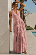 Liora Halter Ruffled Chiffon Bridesmaid Dress