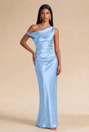 Valeria Off-The-Shoulder Draped Satin Bridesmaid Dress