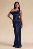Valeria Off-The-Shoulder Draped Satin Bridesmaid Dress