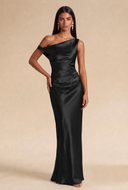 Valeria Off-The-Shoulder Draped Satin Bridesmaid Dress