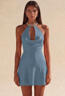 Valeria Satin Halter Mini Dress
