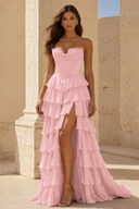 Cassiopeia Strapless Tiered Ruffle Prom Gown