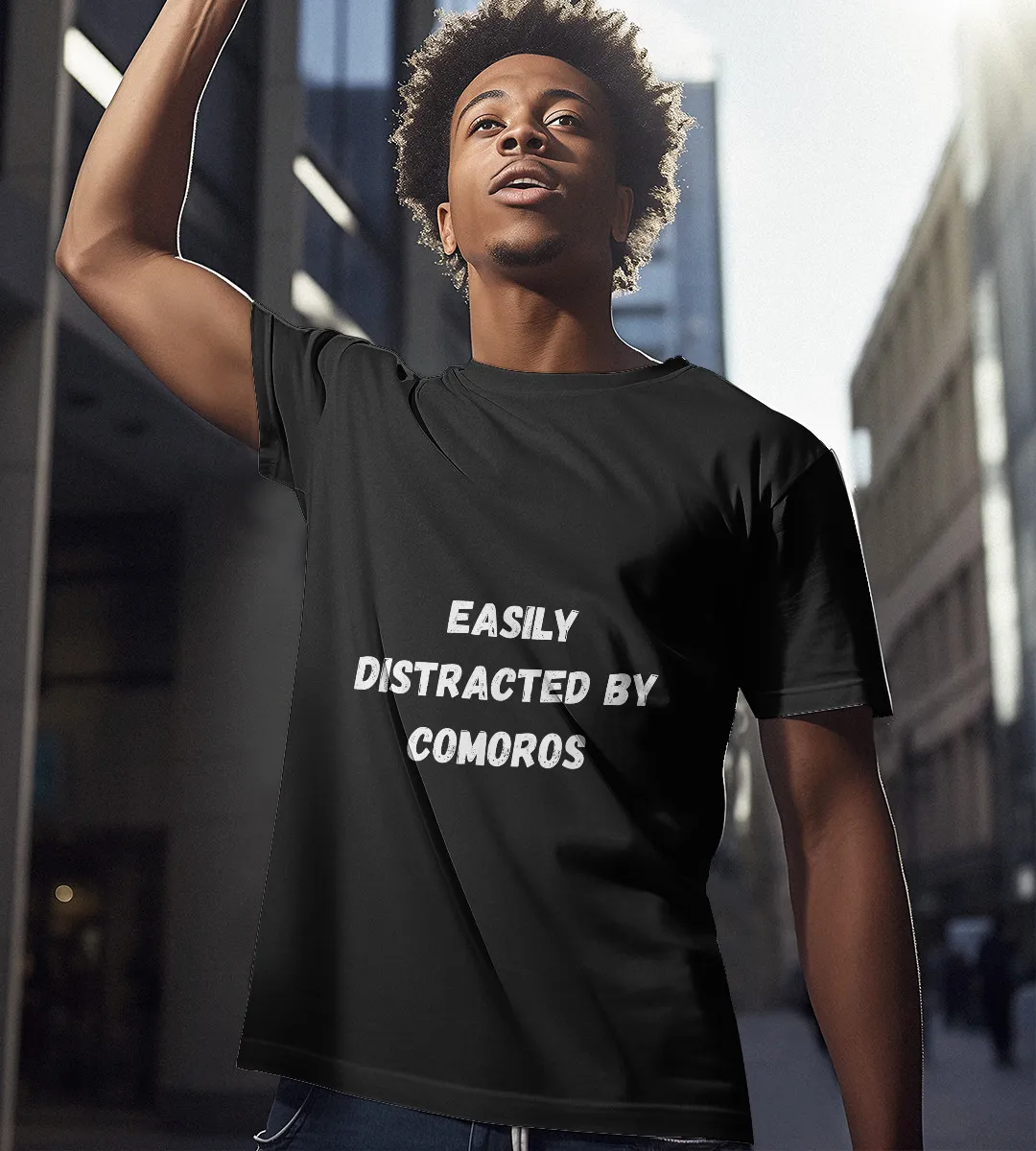 1sttheworld T-Shirt - Easily Distracted By Comoros T-Shirt Black A35