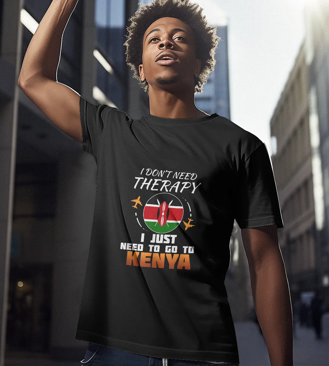 1sttheworld T-Shirt - I Don't Need Therapy I Just Need To Go To Kenya T-Shirt Black A35