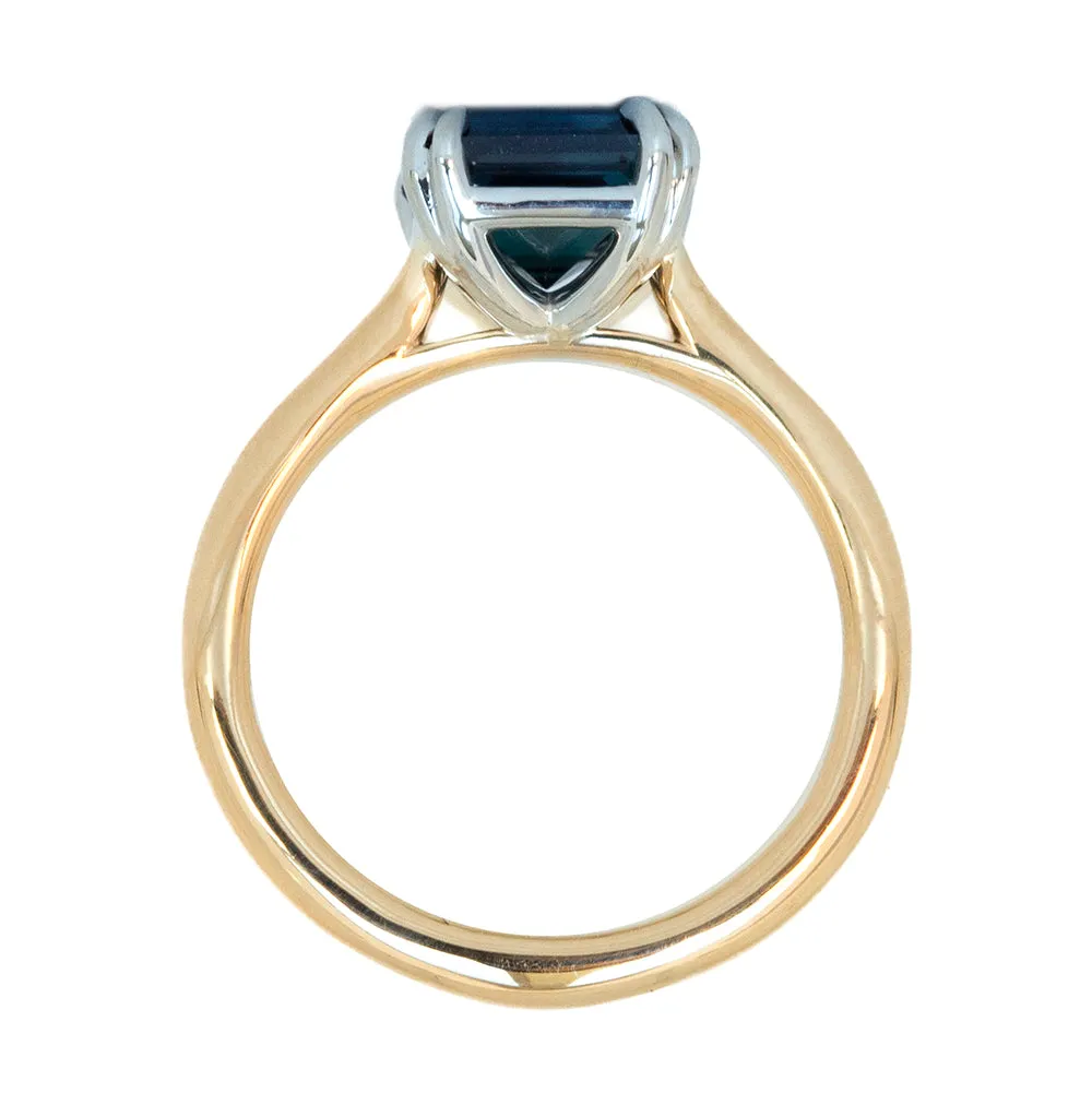 2.83ct GIA Asscher Cut Blue Sapphire in Classic Cathedral Double Prong Solitaire