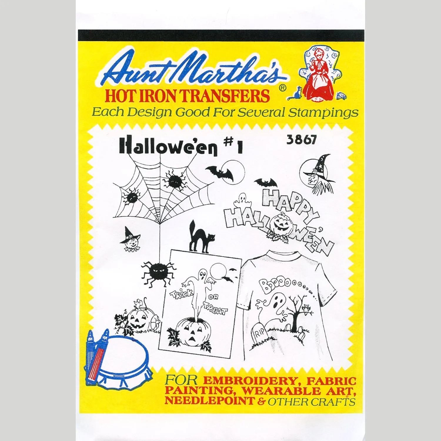 Aunt Martha's Halloween Iron-On Embroidery Pattern