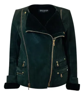 Balmain Lambskin Suede Biker Jacket. Size 40FR