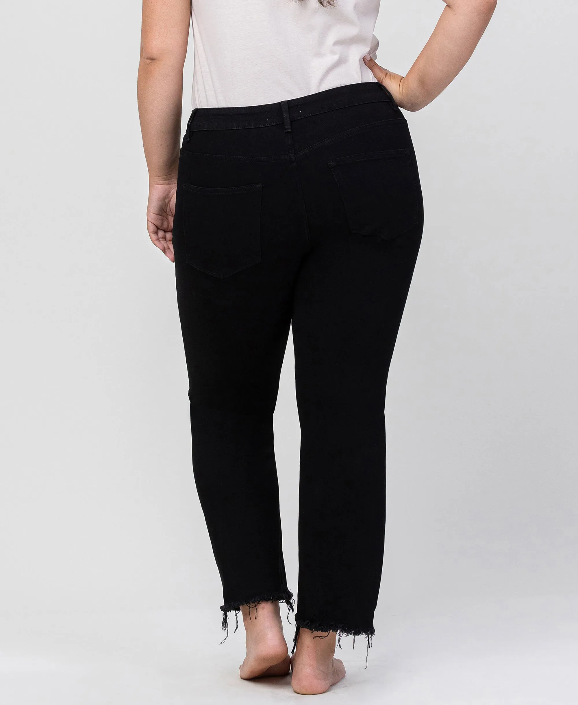 Black - Plus Size High Rise Raw Hem Straight Jeans