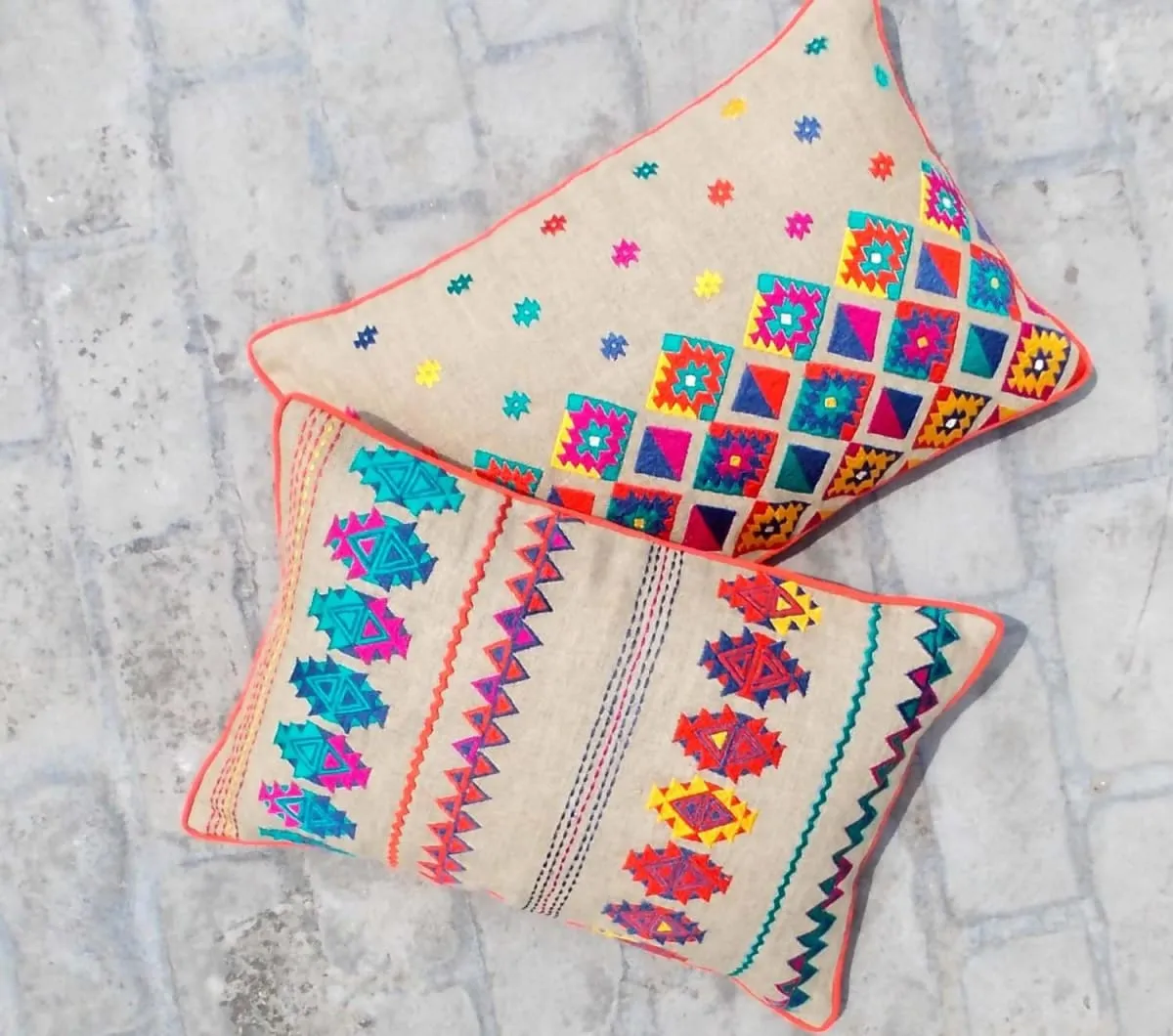 Colorful bohemian style linen pillow cover, embroidered moroccan pillow case, tribal indian cushion cover, peruvian, aztec pillow, ethnic