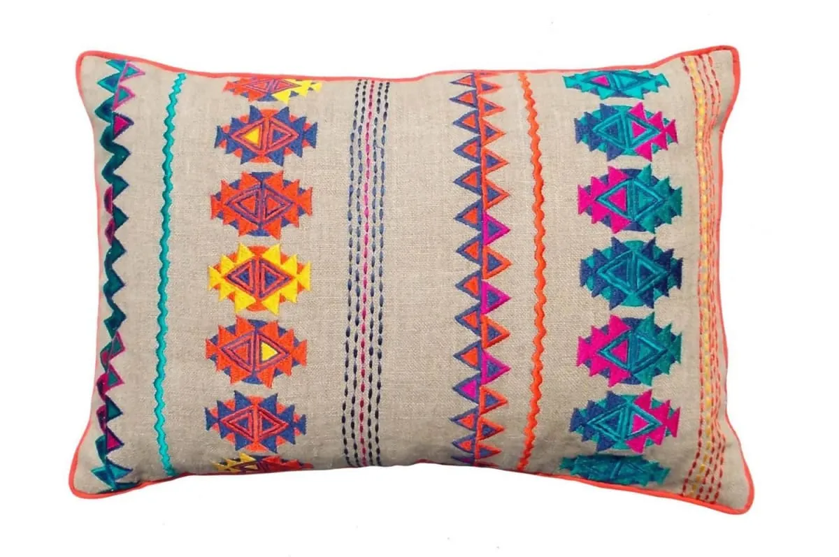 Colorful bohemian style linen pillow cover, embroidered moroccan pillow case, tribal indian cushion cover, peruvian, aztec pillow, ethnic