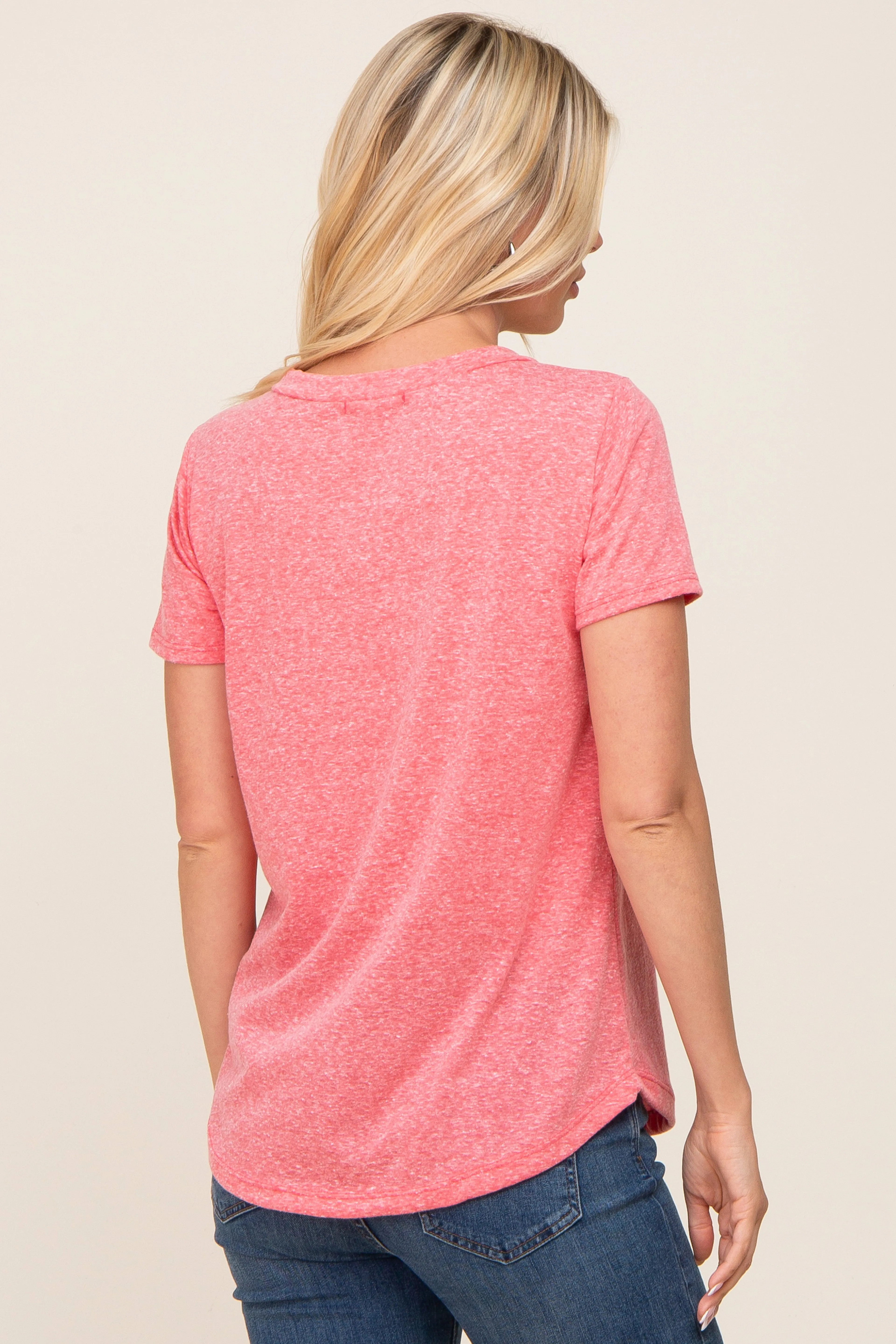 Coral V-Neck Short Sleeve Tee