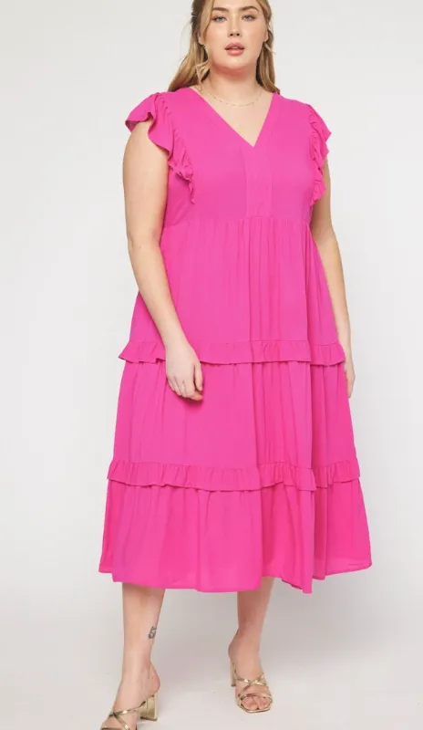 Curvy Ruffle Tiered Midi Dress