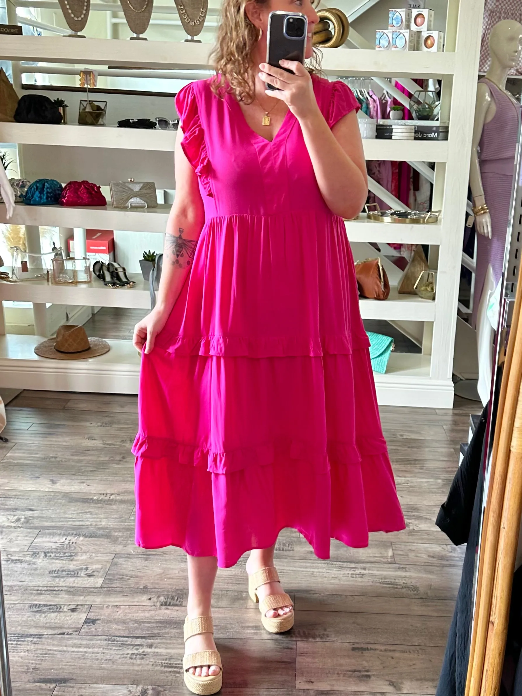 Curvy Ruffle Tiered Midi Dress