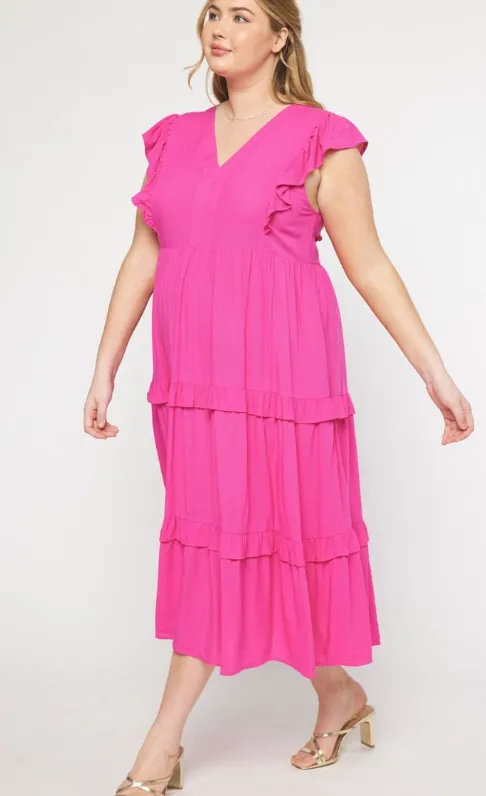 Curvy Ruffle Tiered Midi Dress