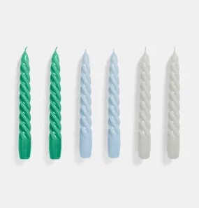 HAY Candle Set of 6 – Twist – Green, Light Blue & Light Grey