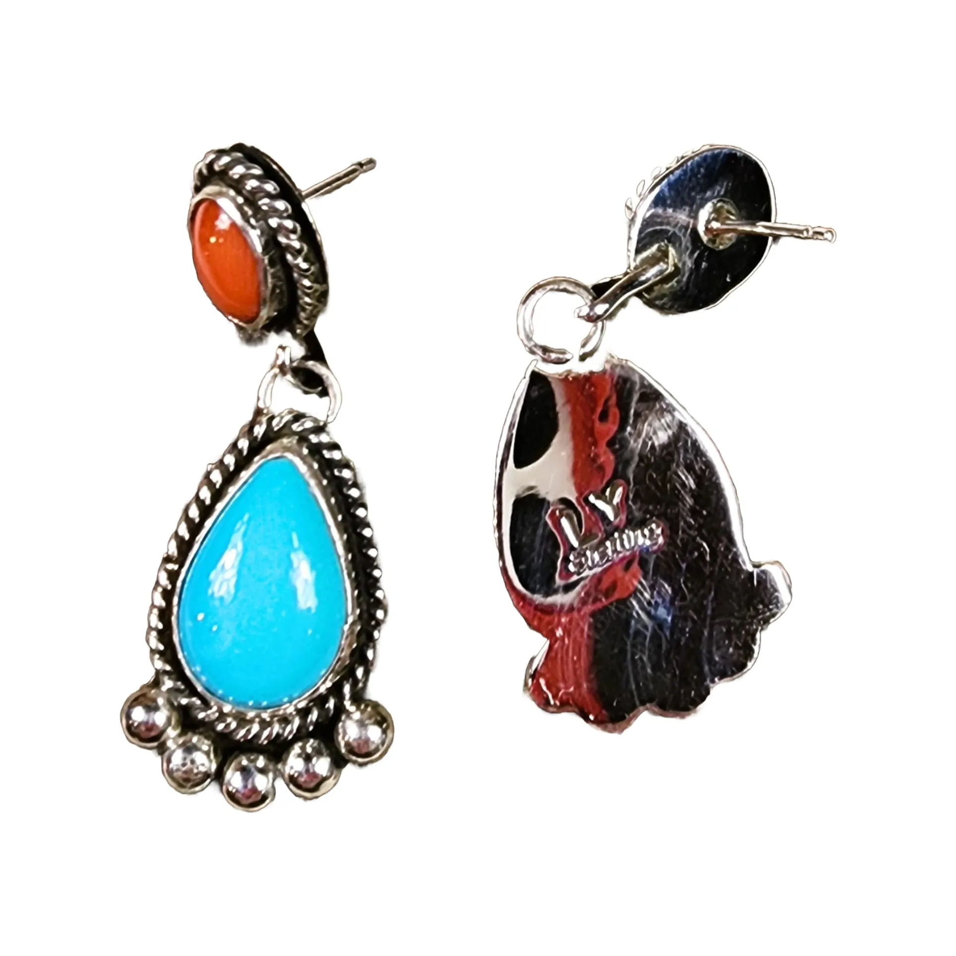 High-grade Turquoise & Coral Earrings