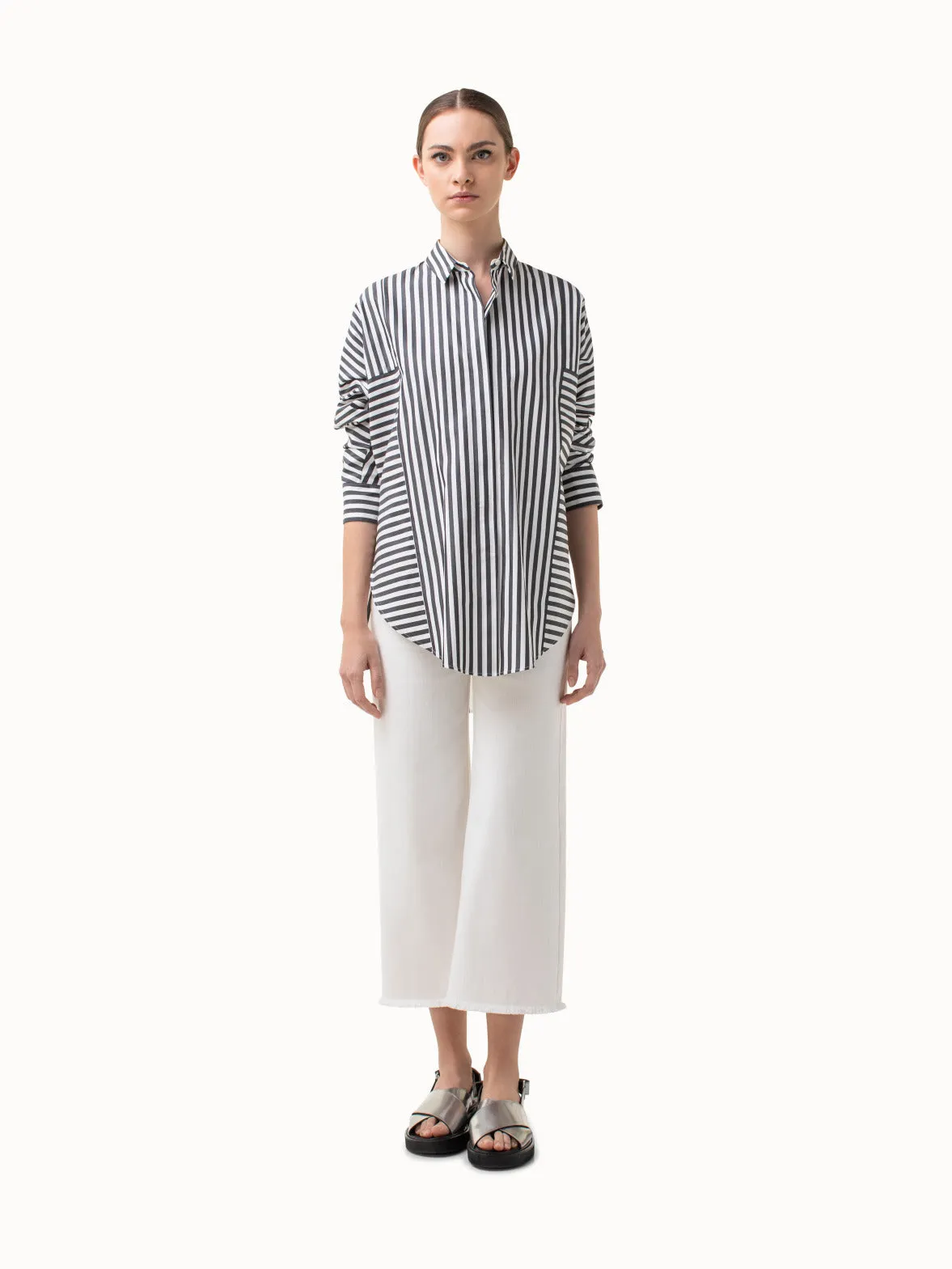 Langärmelige Button-Down Bluse mit Streifen