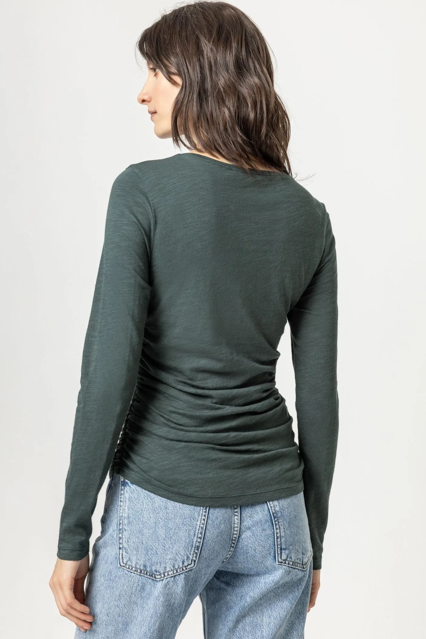 Lilla P Long Sleeve Shirred Crew