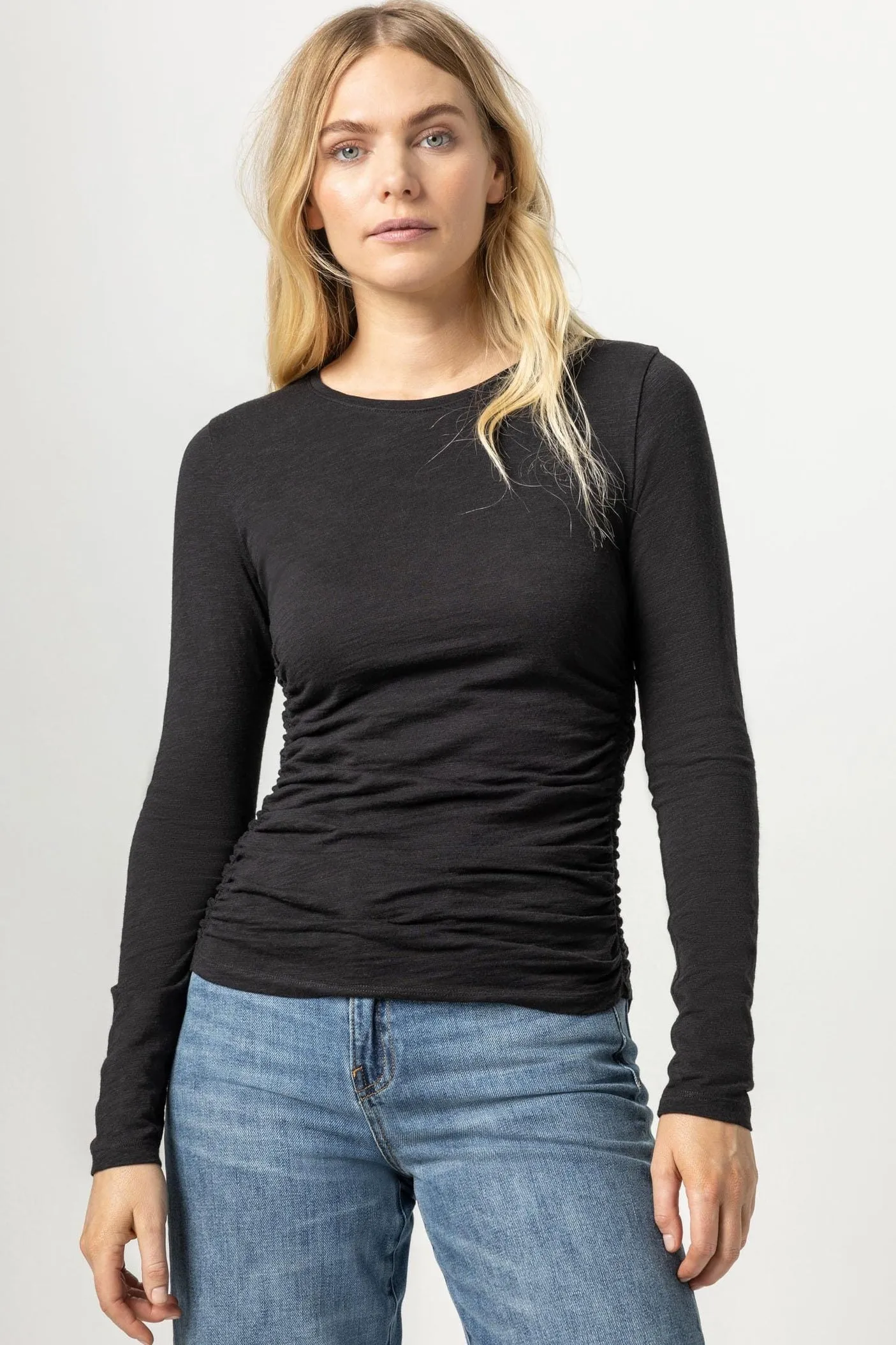 Lilla P Long Sleeve Shirred Crew