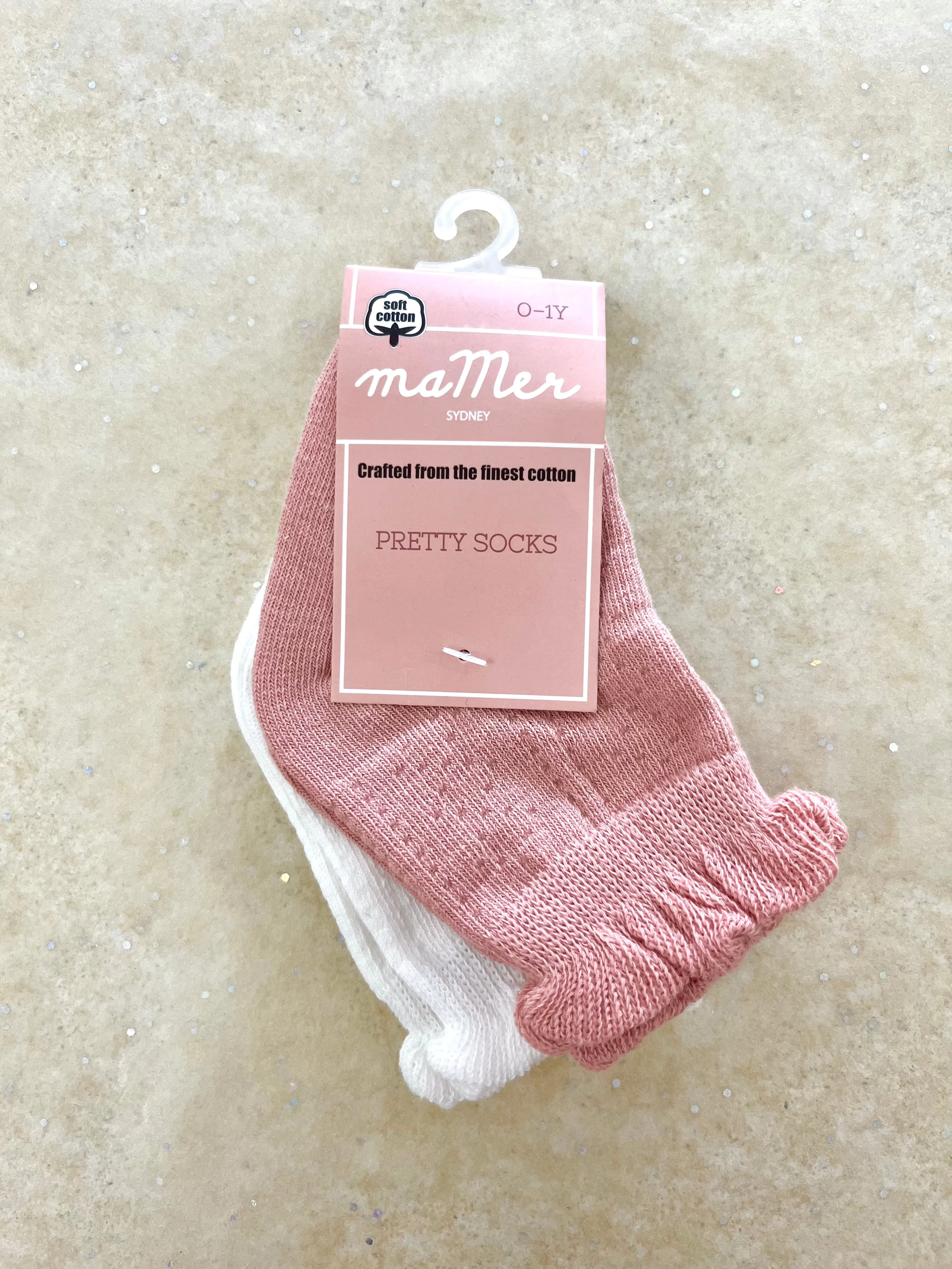 Ma Mer Frilly Crew Socks 2 pack - Pink/White