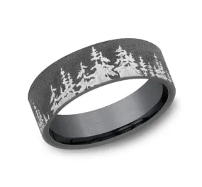 Men's Wedding Band, 8MM Darkened Tantalum with Treeline Pattern