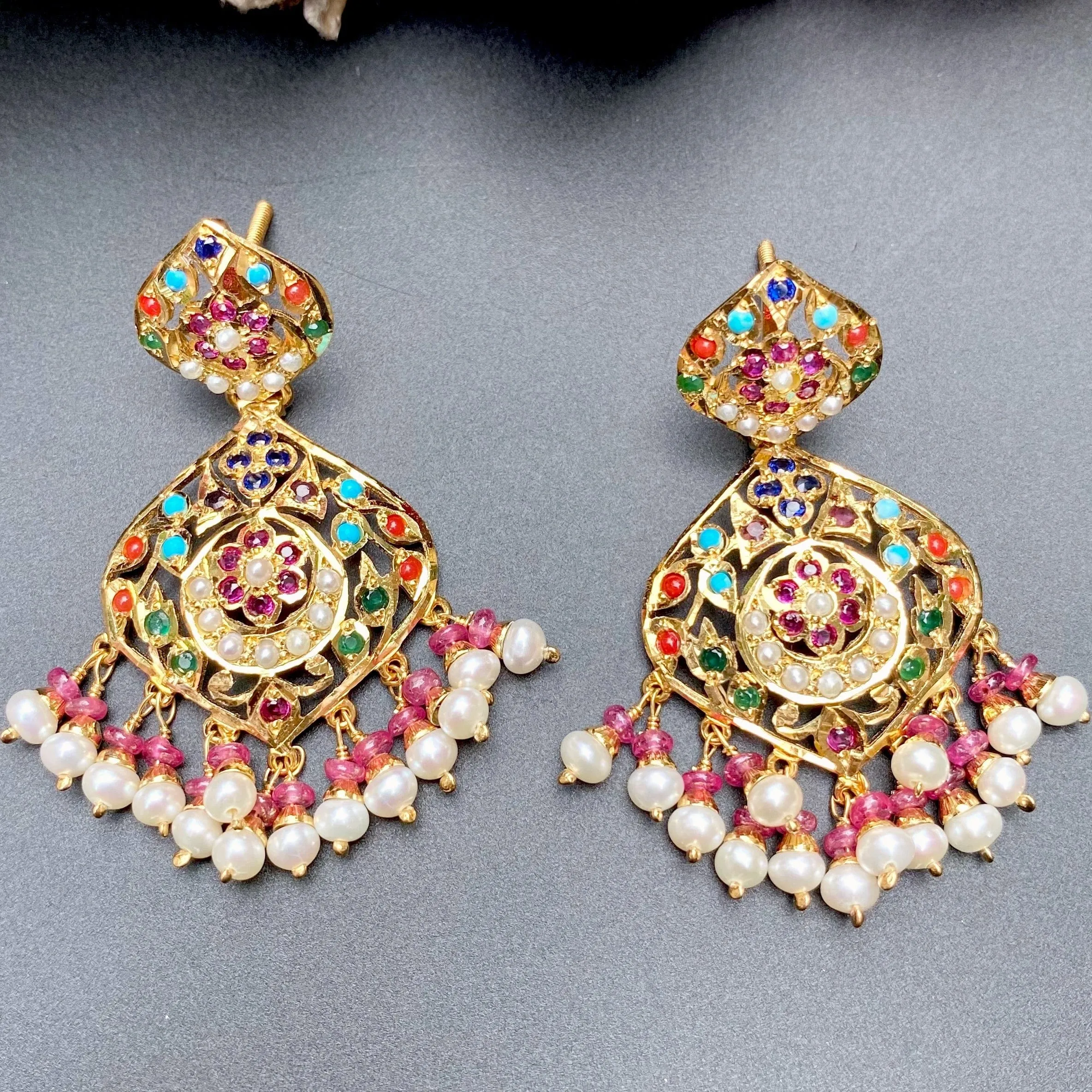 Navratna Earrings in Gold Plated Silver ER 408