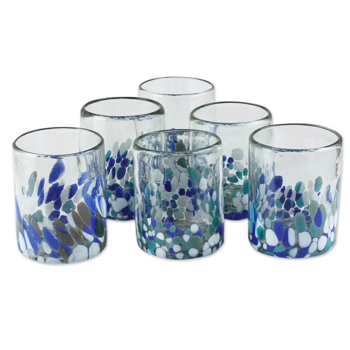 Novica Blue Cool Glass Rocks Glasses (Set Of 6)