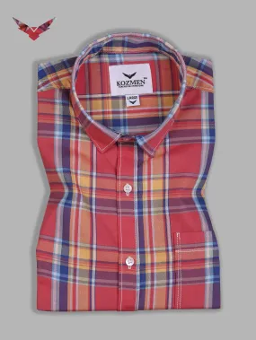 Orange & Red Plaid Twill Checkered Shirt