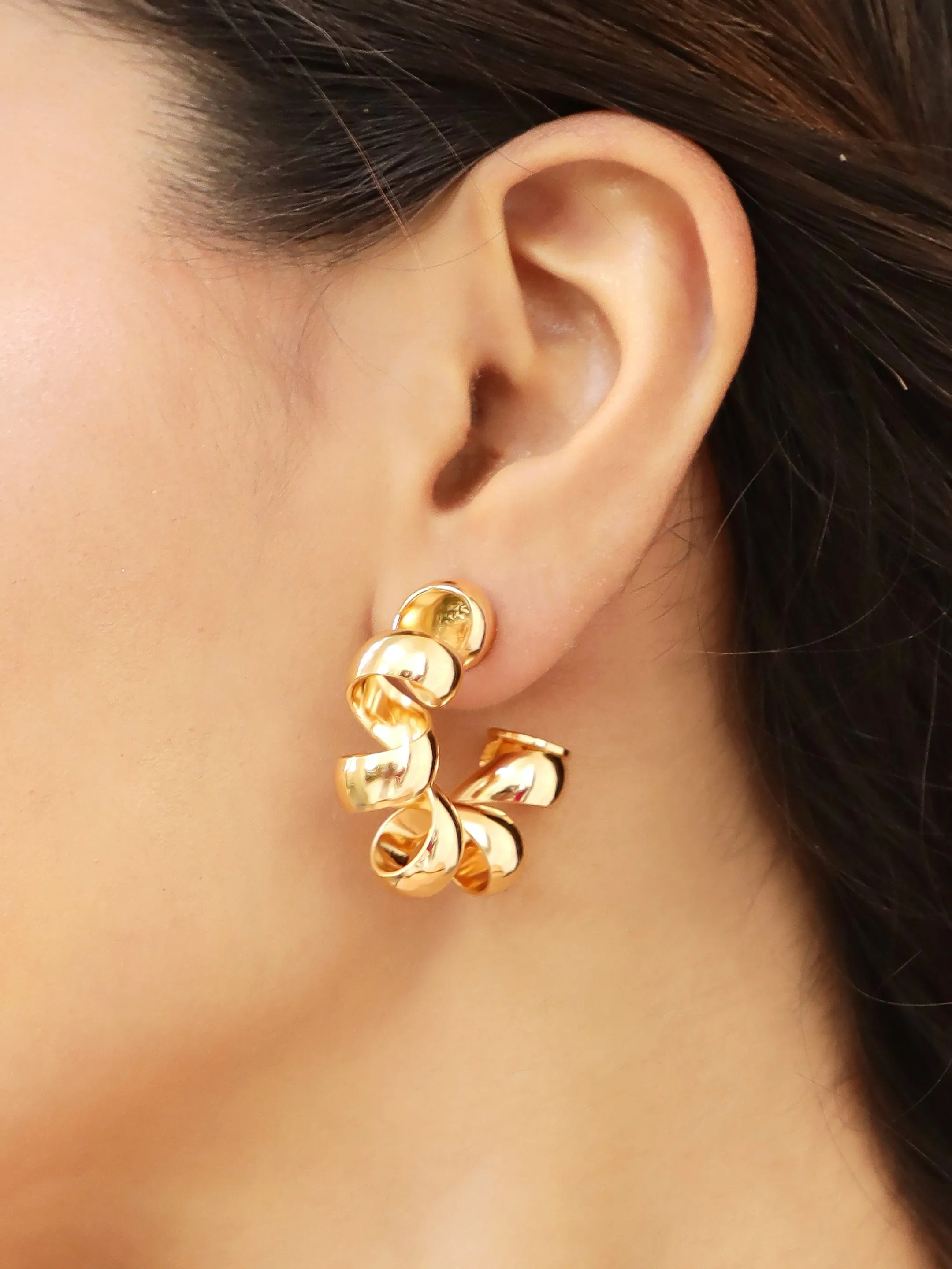 Rubans Voguish Gold-Plated Twisted Half Hoop Earrings