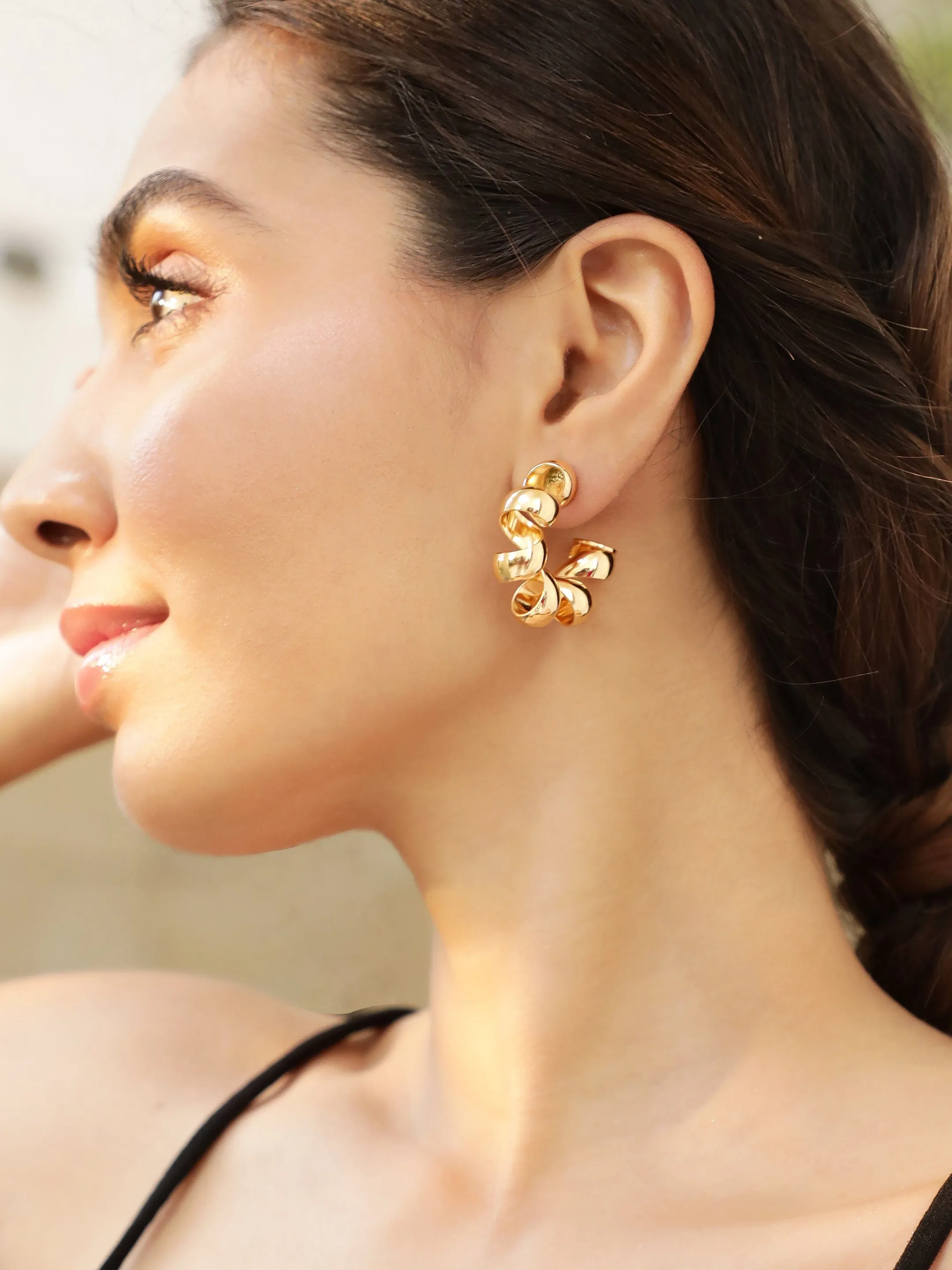 Rubans Voguish Gold-Plated Twisted Half Hoop Earrings