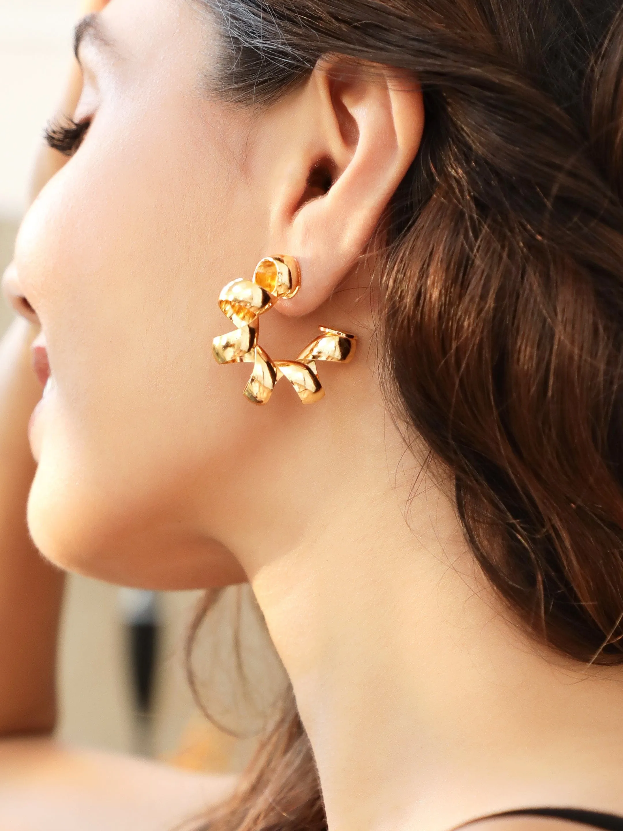 Rubans Voguish Gold-Plated Twisted Half Hoop Earrings