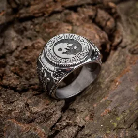 Stainless Steel Wolf and Rune Signet Ring